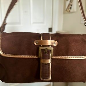 Brown Gold Trim Faux Suede Shoulder Bag  Beautiful mini bag!